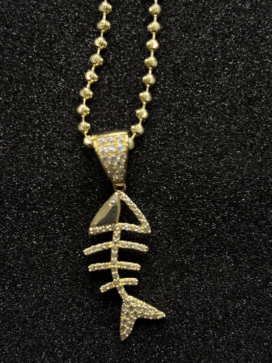 Juego Cadena Estilo Militar y Colgante Espina de Pescado 'Iced' - Oro 14K