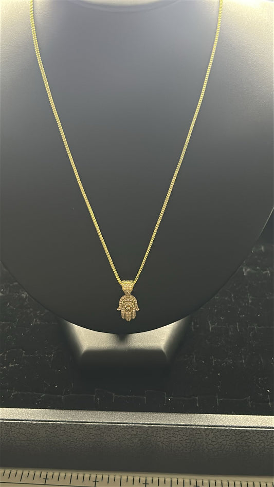 ✨ Cadena Estilo Franco 10K con Dije de Mano de Hade – 2 mm | 22”