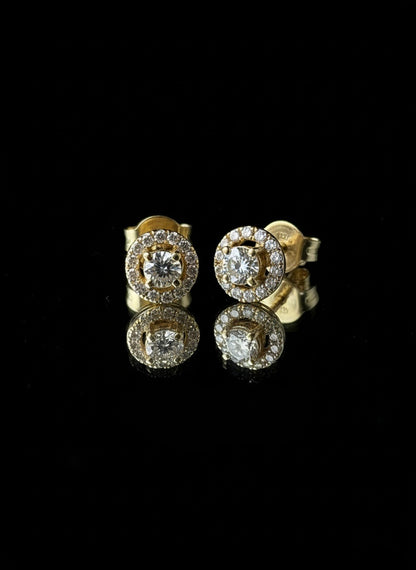Aretes Redondos'Iced Out' con Halo - Oro 14K y Circonitas