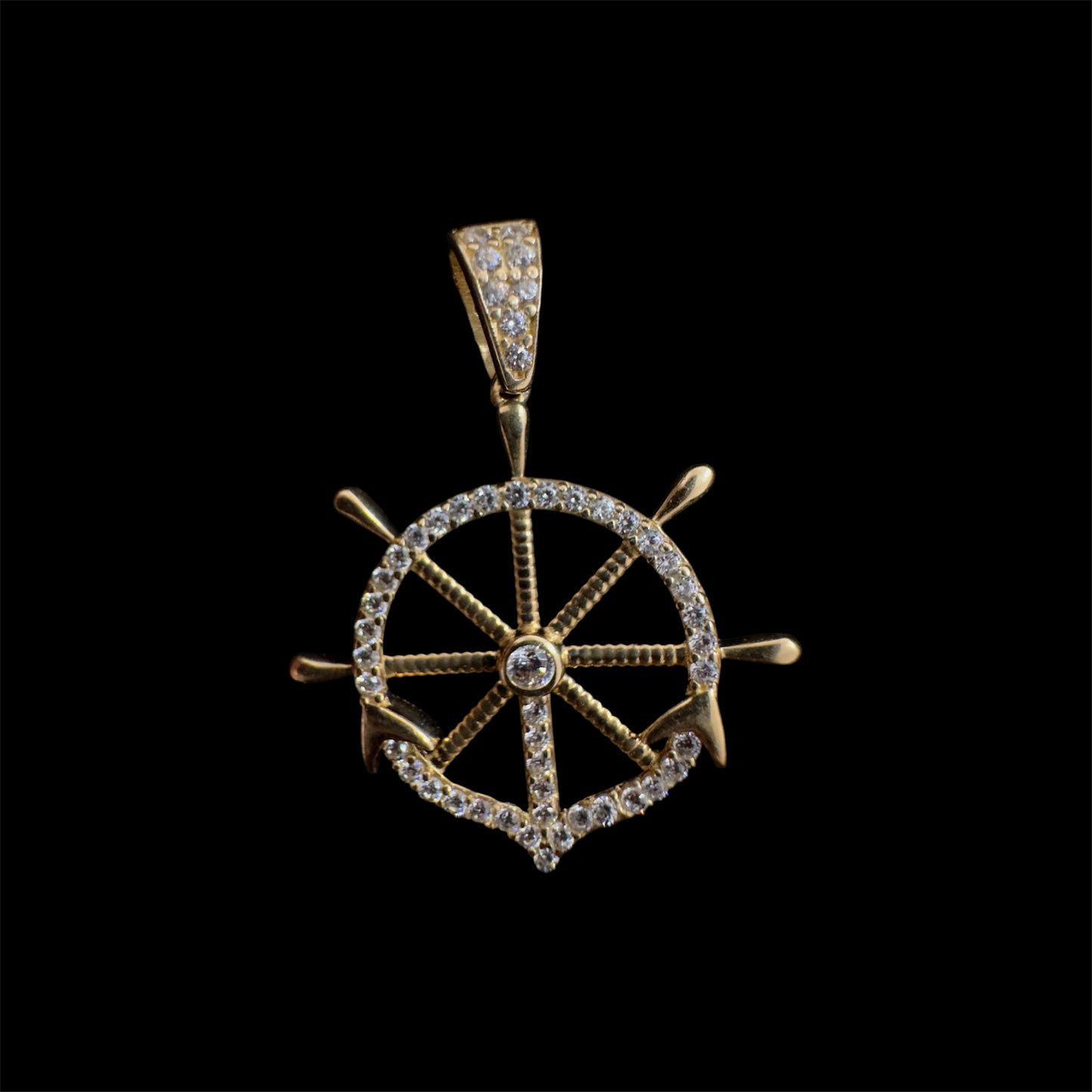 Colgante Timón Náutico 'El Capitán' - Oro 14K y Circonitas
