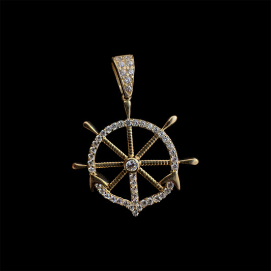 Colgante Timón Náutico 'El Capitán' - Oro 14K y Circonitas
