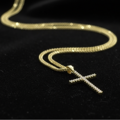 ✨ Cadena Estilo Franco 10K con Cruz en Circonias – 2 mm | 22”