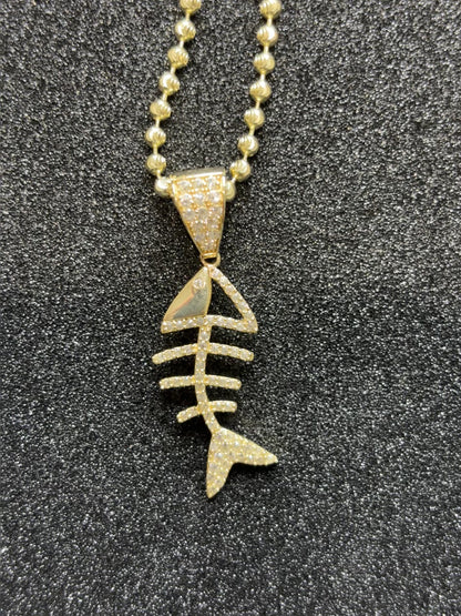 Juego Cadena Estilo Militar y Colgante Espina de Pescado 'Iced' - Oro 14K