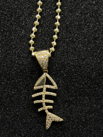 Juego Cadena Estilo Militar y Colgante Espina de Pescado 'Iced' - Oro 14K